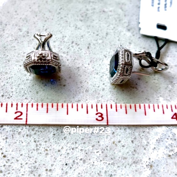 NWT Judith Ripka Asscher-cut Blue Sapphire Estate Stud Earrings - Picture 10 of 11
